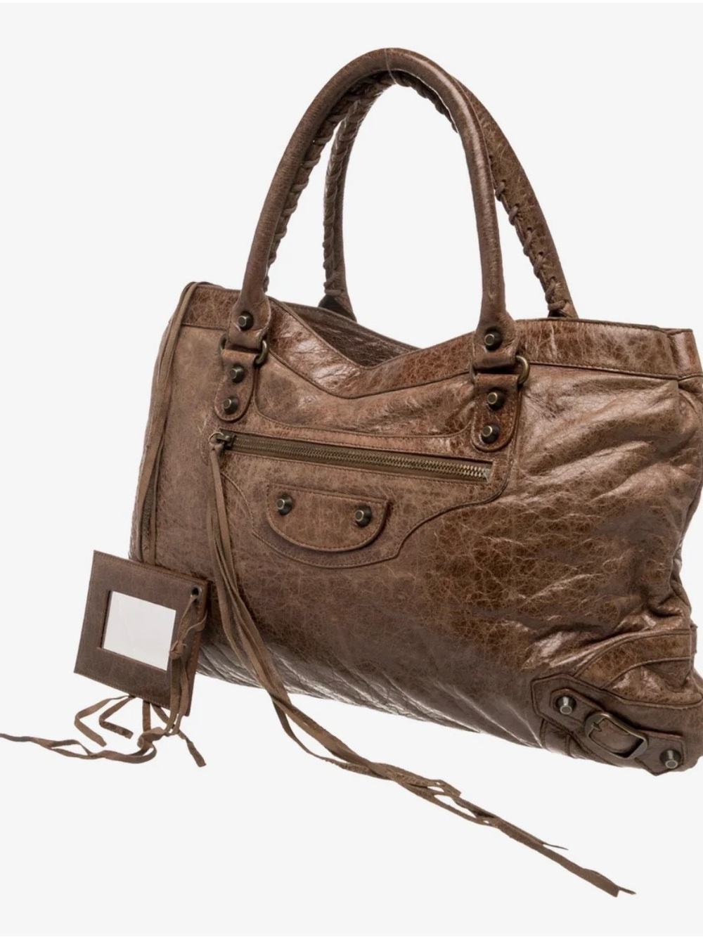 Balenciaga Brown Distressed Leather Shoulder Bag